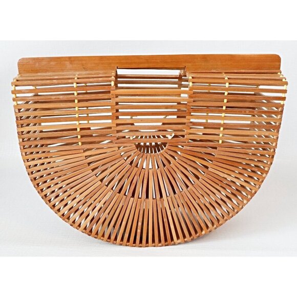 Vintage Bamboo Half Moon Cage Purse Basket Handbag 1970s - Picture 8 of 8